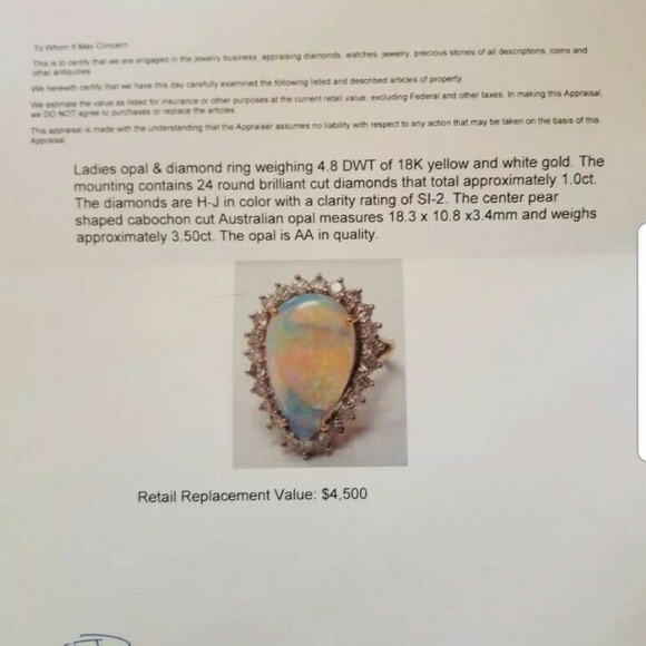 Sold Vintage 18k Gold Opal Diamond Halo Ring - Picture 11 of 13